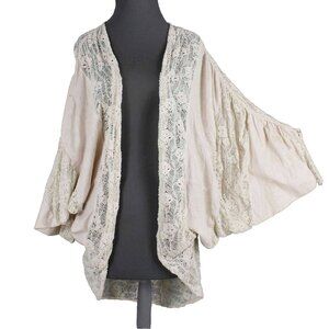 EIS  $147 Sz OS Cream Lt Pink Knit Cape Cotton Nylon Wrap Sweater